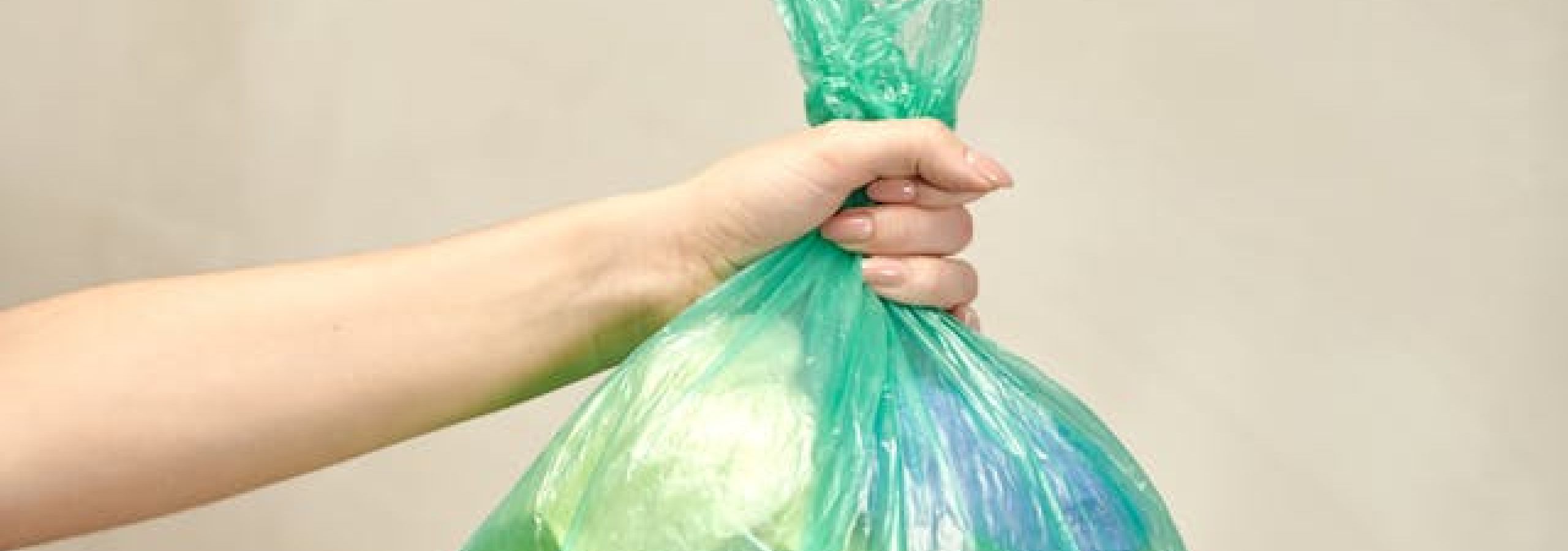 A compostable trash bag full of trash.