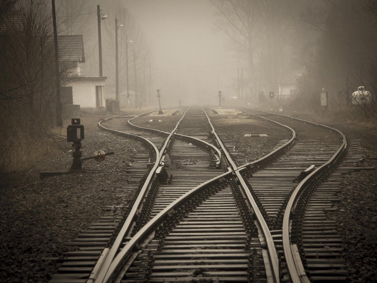 diesel exhaust smoke shown blanketing a railyard