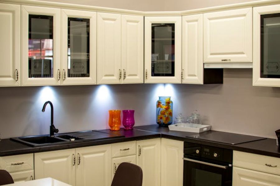 Kitchen with white cabinets