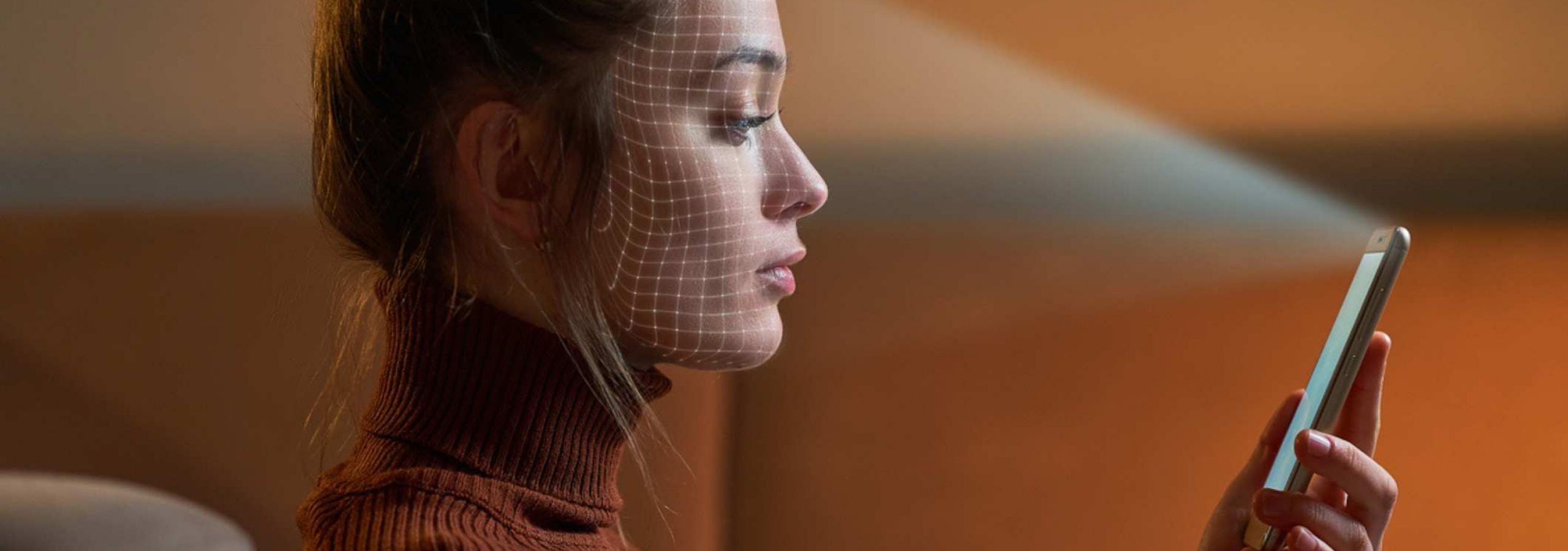 Facial recognition system scans woman’s face. A right of publicity lawyer can stop unauthorized use.