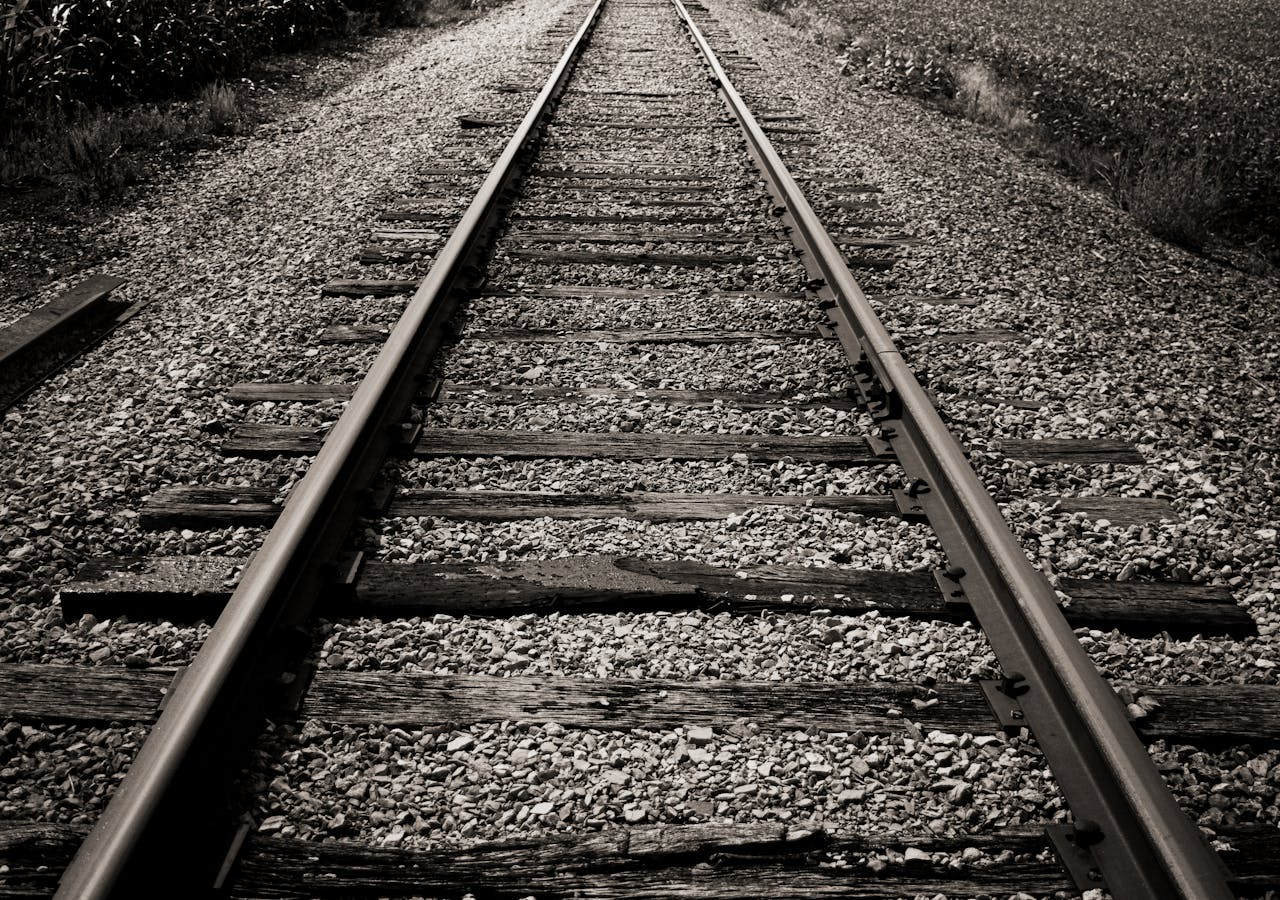 photo of railroad track ballast and ties